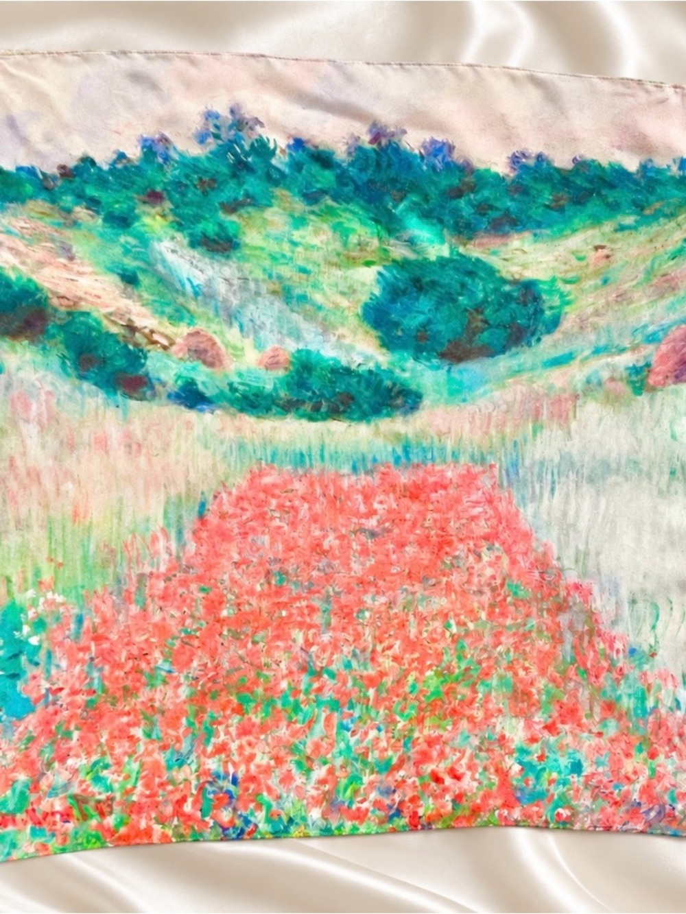 100% Silk Square Scarf Museum of Fine Arts Poppy Field Hollow